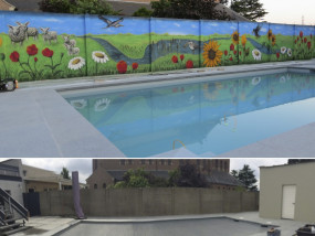 Muurschildering tuin zwembad